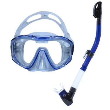 Imagem de Fun Dive Kit Máscara de Mergulho Sunset com Snorkel SK-DRY, Silicone, Lente Temperada, Sistema Dry Top, para Mergulho e Snorkeling (Transp/Azul)