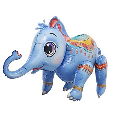 Imagem de Self Standing 4D Cute Cartoon Giant Tiger Gorilla ElephantAnimal Foil Balloon Happy Birthday Decorations Baby Shower Party Supplies Boys Toy (3D Elephant Blue)