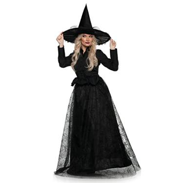 Imagem de UNDERWRAPS Wicked Witch - Gothic Witch Adult Halloween Costume for Women, Dark Witch Halloween Outfit, Women's Spiderweb Lace Witch Costume, Large (12-14)