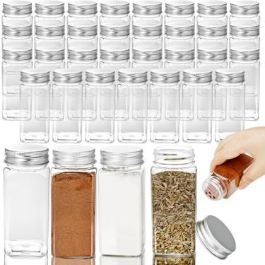 Imagem de Conjunto de 36 saleiro e pimenteiro de plástico de 100 ml com potes de especiarias de plástico superiores de aço inoxidável, recipientes quadrados vazios para temperos, garrafas de tempero com tampas