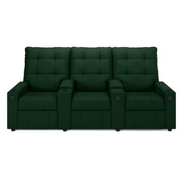 Imagem de Poltrona do Papai Reclinável Cinema 3 Lugares Manual Baú USB Haifa F05 Veludo Verde E - Lyam Decor