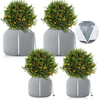 Imagem de Windyun Pacote com 4 vasos de proteção para plantas de inverno, 2 peças de 50 cm x 45 cm e 2 peças de 65 cm x 70 cm sacos de proteção de vasos de flores para clima frio para árvores frutíferas de