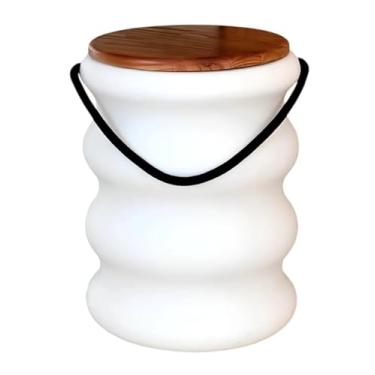 Imagem de Banqueta Baú Ondulada Tampo de Madeira e Alça em Corda Náutica