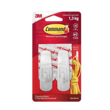 Imagem de Gancho Adesivo 3M Command 1,3Kg Médio C/2 Branco