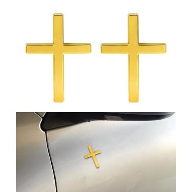 Imagem de SCUARI 2 peças de adesivos de cruz 3D, decalques de acessórios de carro para veículos, emblema autoadesivo de metal cruz de carro, 6 cm × 1,20 cm decalque automotivo cruz Jesus, adequado para