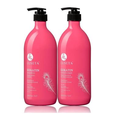 Imagem de Shampoo e Condicionador Infusão de Queratina Suaviza e Nutre Aumenta Elasticidade 1L, L LUSETA, Rosa escuro
