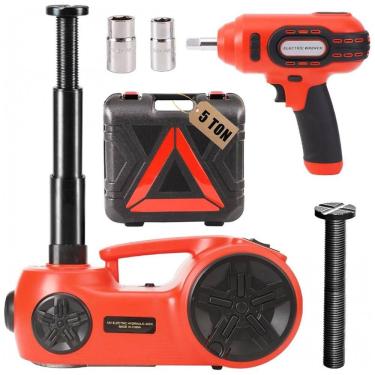 Imagem de Macaco Hidráulico Elétrico ROGTZ Atualizado 5 Toneladas 12V - Elevação Portátil de 53cm com Chave de Impacto e Inflador de Pneus para Reparo
