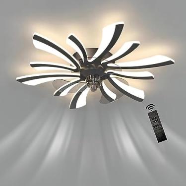 Imagem de Ventilador de teto com iluminação e controle remoto, silencioso, ventilador de teto com luz LED, plafon com ventilador para quarto, sala, 6 velocidades, reversível, 3000K-6500K regulável