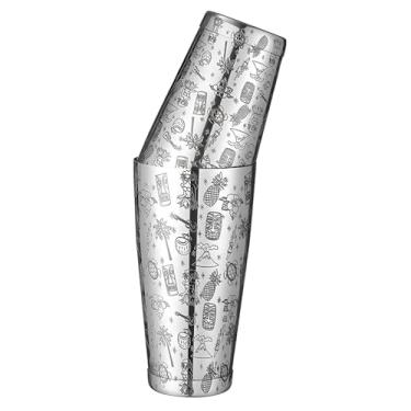 Imagem de Coqueteleira de aço inoxidável Boston Shaker Tin com padrão gravado Martini Coqueteleira Profissional (Estilo 2)