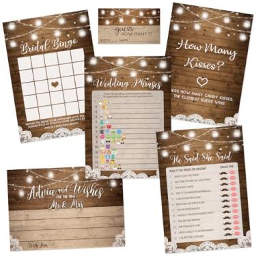 Imagem de Jogo de chá de panela rústico, conjunto de 5 jogos, 50 folhas cada, jogos de chá de panela e atividades de aniversário de casamento, inclui cartões de recomendação de casamento e jogo de emoji, 12,7 x 17,78 cm