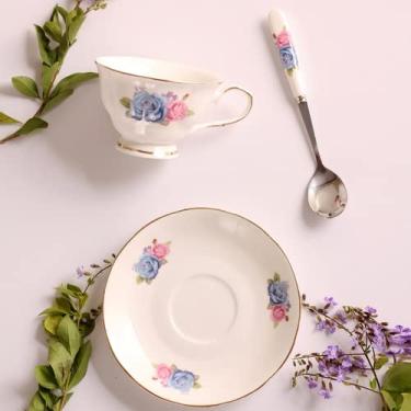 Imagem de Caneca Xícara de Café Flor Borda Dourada Caneca de Chá Luxo Porcelana Conjunto de Xícara e Pires Conjunto de Café Fincan Copo de Casamento Caneca de Café (Cor: Estilo5)