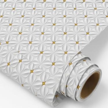 Imagem de Papel de Parede 3D Cinza Dourado Geometrico Adesivo Autocolante Rolo 5m x 45cm Sala Quarto Cozinha