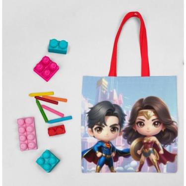 Imagem de 10 Bolsinhas Mini Super Heróis Mulher Maravilha e Superman 20x20cm - L
