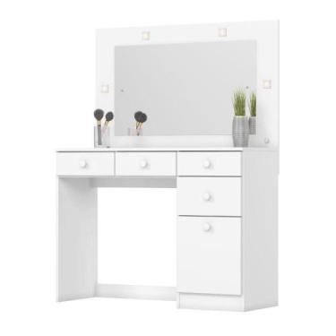 Imagem de Penteadeira Camarim Com Espelho Led 4 Gavetas 1 Porta Magnólia Branco 