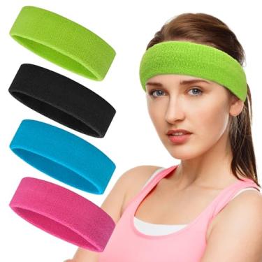 Imagem de Conjunto de faixas de suor, faixa esportiva para homens e mulheres, 4 peças de faixas de algodão para suor, faixa de suor atlética com absorção de umidade para tênis, basquete, futebol, ginástica