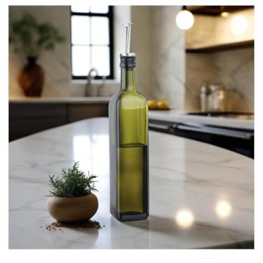 Imagem de Garrafa dispensadora de azeite de oliva para cozinha, dispensador de azeite de oliva de vidro de 500 ml e dispensador de vinagre, 1 peça, verde escuro
