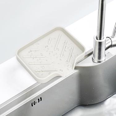 Imagem de Saboneteira de silicone autodrenante para balcão de pia de cozinha de banheiro, suporte de sabão com dreno, suporte de esponja bandeja de copo de garrafa (branca)
