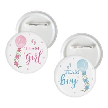 Imagem de 10 pinos de botão de revelação de gênero de balão, alfinetes de crachá de equipe, menino, equipe, menina, botão de broche rosa ou azul para decoração de festa de chá de bebê