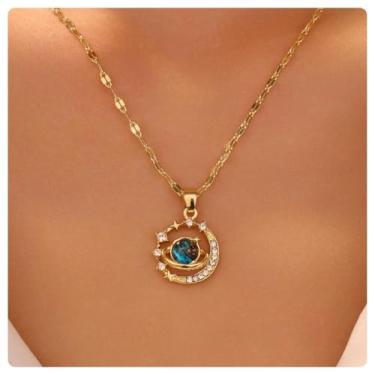 Imagem de Colar gargantilha com pingente de planeta e diamante dourado e estético, espacial, planeta, estrela, joias para mulheres, One size, Metal, Sem Pedra Preciosa