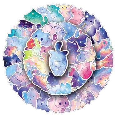 Imagem de 50 adesivos de gato estrelado, adequados para computador, celular, mala, capacete, garrafa de água, adesivos de decoração de guitarra