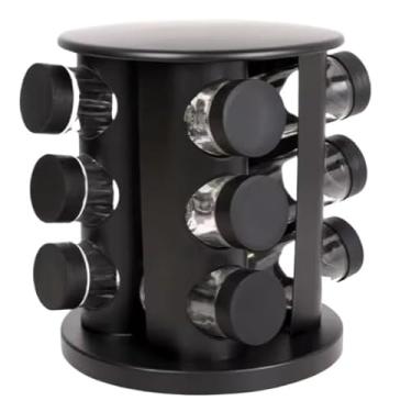 Imagem de Porta Temperos Varios Tamanhos Condimento Cozinha Inox Com Caneta Etiquetas Suporte Giratorio(12 REDONDO PLASTICO)