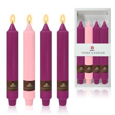 Imagem de Velas Advent Dark Purplr Rosa 22,5 cm de altura, sem fumaça, pacote com 4 velas de jantar sem cheiro para jantar de Natal