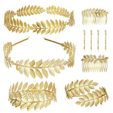 Imagem de Pulseira de folha de louro grego braçadeira coroa dourada braço punho conjunto de joias nupcial deusa grega faixa de cabelo pente de cabelo acessórios de cabelo para noiva casamento, standard, Metal