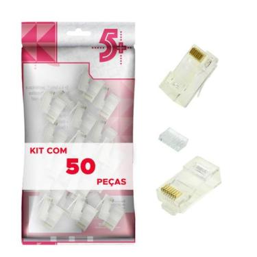 Imagem de Kit Com 50 Peças Plug Rj45 Macho Cat6 C/ Guia Crimpa Fácil - 5+