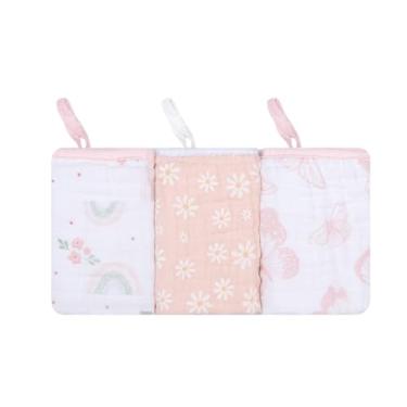 Imagem de Paninho De Boca Papi Soft Com Prendedor De Chupeta Estampado 40Cmx 40Cm, 3 uns, Margaridas, Rosa