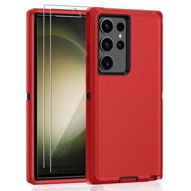 Imagem de Capa para Samsung Galaxy S23 Ultra, capa S23 Ultra com [2 unidades] protetor de tela HD, [grau militar] à prova de choque à prova de poeira/queda, 3 camadas, capa resistente para Galaxy S23 Ultra,