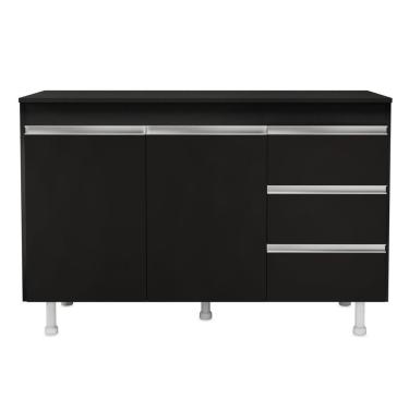 Imagem de Balcão Gabinete Cozinha Lux 120cm 100% Mdf Com Tampo 02 Portas E 03 Gavetas Preto - Desk Design