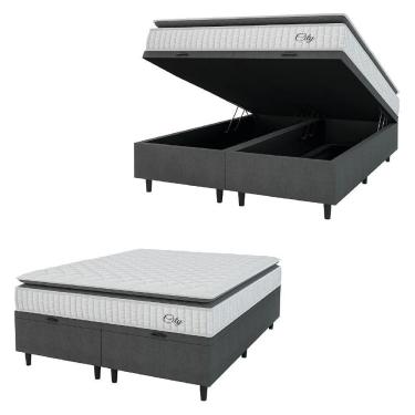 Imagem de Cama Box Colchão Baú Casal Queen Molas Ensacadas City 158x64cm Branco/preto Hellen Branco/pre