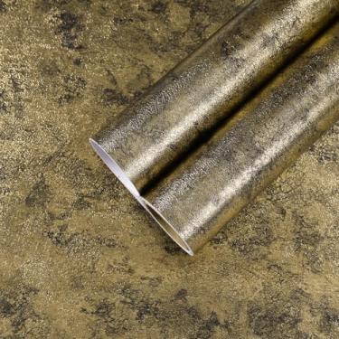 Imagem de CHIHUT Papel de parede antigo, dourado, metálico, descascar e colar, 30,5 x 254 cm, papel de parede rachado texturizado metálico para paredes de destaque, papel de contato dourado autoadesivo