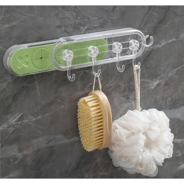 Imagem de Gancho de toalha de banheiro, gancho de parede com ventosa telescópica multiuso para economia de espaço (verde)