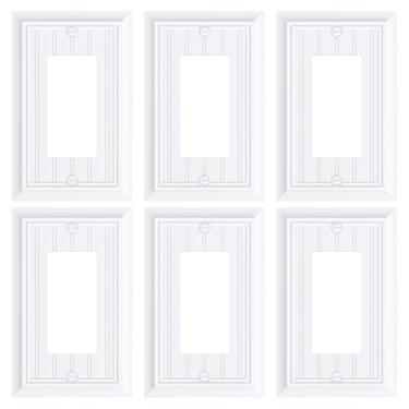 Imagem de Pacote com 6 capas decorativas clássicas para placa de parede, placas decorativas de interruptor e tampas de tomada, placas de parede de fibra de bambu natural durável para tomadas elétricas