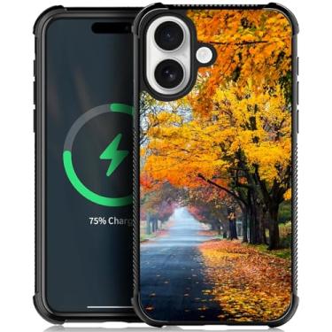 Imagem de Goodsprout Capa compatível com iPhone 17, para MagSafe, design de padrão incrível, à prova de choque, antiarranhões, capa traseira rígida de policarbonato para iPhone 17 Folhas caídas no outono