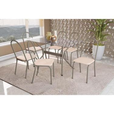 Imagem de Conjunto Mesa De Cozinha Loire Com Tampo De Vidro 80x120cm E 6 Cadeiras Noruega Niquel Nude Kappesberg