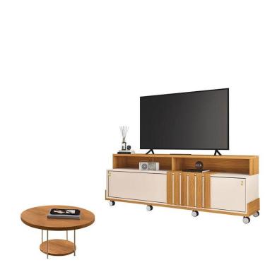 Imagem de Rack Bancada Graci 1.8 Com Mesa De Centro Sky Cinamomo Off White - Hb Móveis