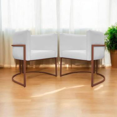 Imagem de Kit 2 Poltronas Recepção Luna Base De Ferro Bronze - Branco Corino