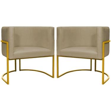 Imagem de Kit 2 Poltronas Cadeira Para Sala De Luna Suede Cores Base Dourada - Nude, Suede
