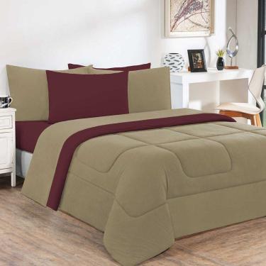 Imagem de Kit Edredom + Jogo De Lençol Malha 100% Algodão Gran Moratta 6 Peças Casal - Avelã-vinho