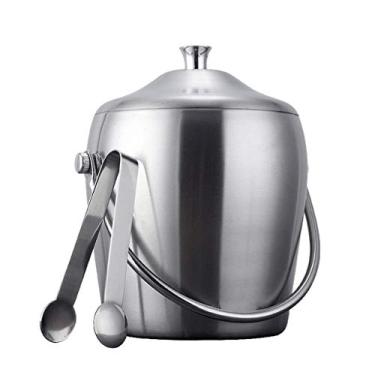 Imagem de Balde de gelo de aço inoxidável duplo champanhe vinho tinto refrigerado barril de cerveja utensílios de barra de vinho de gelo com clipe de gelo (cor: Tamanho portátil: B)