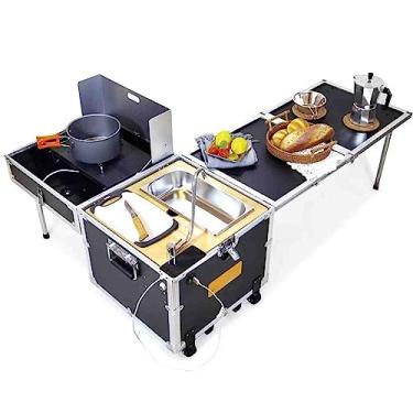 Imagem de JYXYXSCP Outdoor Mobile Kitchen Car Kitchen Box Camping Picnic Fogão Mesa Dobrável Roda Portátil, Caixa de Armazenamento Mesa de Fogão Dobrável