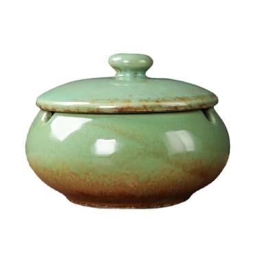 Imagem de Cinzeiro redondo criativo cinzeiro de cerâmica escritório sala de estar retro selado com tampa cilindro de charuto cinza doméstico para escritório em casa