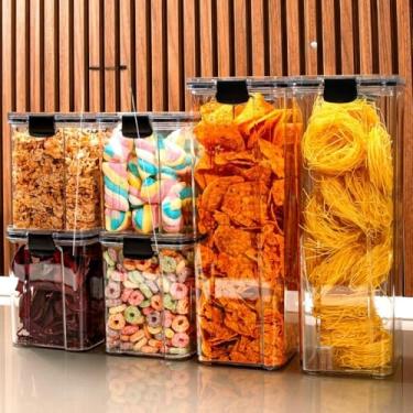 Imagem de Pote de armazenamento cafe Monte seu Kit Pote Hermético para Mantimentos de Cozinha Dispensa Armário Plástico(Kit 8-6 Potes Grande)