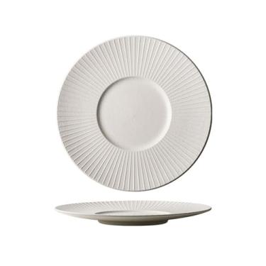 Imagem de KJHONG Pratos de jantar cor sólida cerâmica premium sensação prato de espaguete bife prato de jantar padrão vertical simples hotel restaurante arte utensílios de mesa cozinha louça