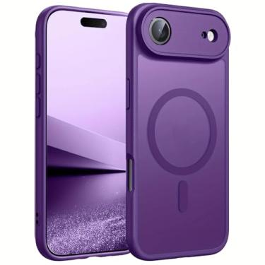Imagem de SFDSUH Capa protetora magnética fosca translúcida para iPhone 16e com carregador sem fio (para iPhone 16e/roxo escuro)