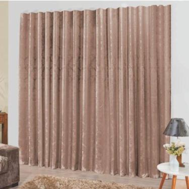 Imagem de Cortina Tropical Em Jacquard 3,00 X 2,70 Trilho Suisso Bege - Top Chic