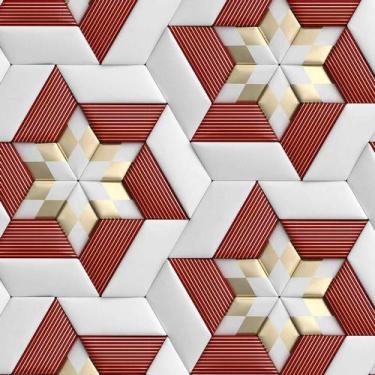 Imagem de Papel De Parede 3D Vermelho Cinza Geométrico Autocolante - LRP