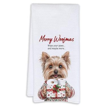 Imagem de Cabana Bro Toalhas de mão de Natal Yorkshire Terrier para banheiro, presentes engraçados de Natal Yorkshire Terrier para mulheres, toalha de prato Yorkshire Terriers para decoração de banheiro, 40 x